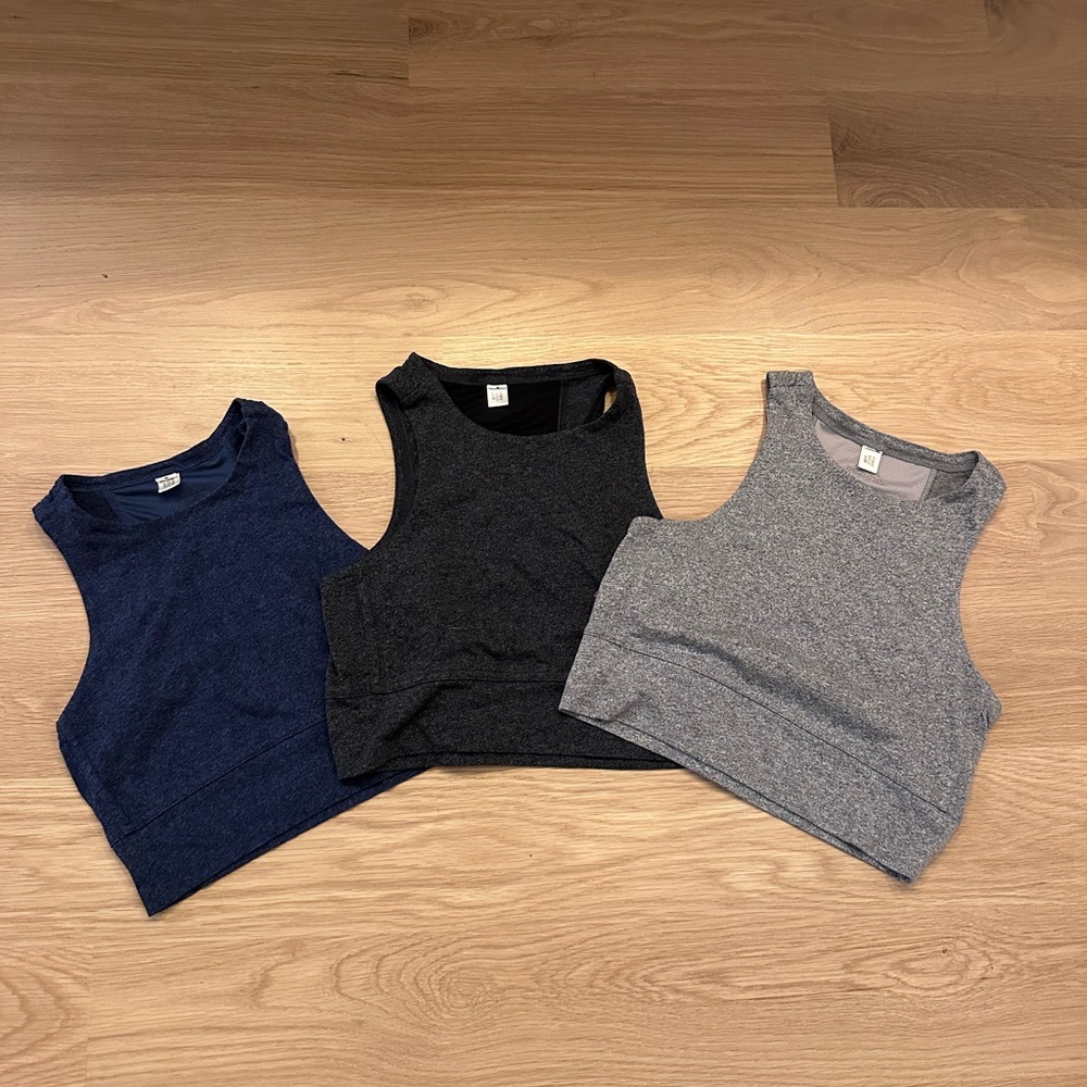 Set of Three Adidas Sport Bras - Blue, Black, Gray